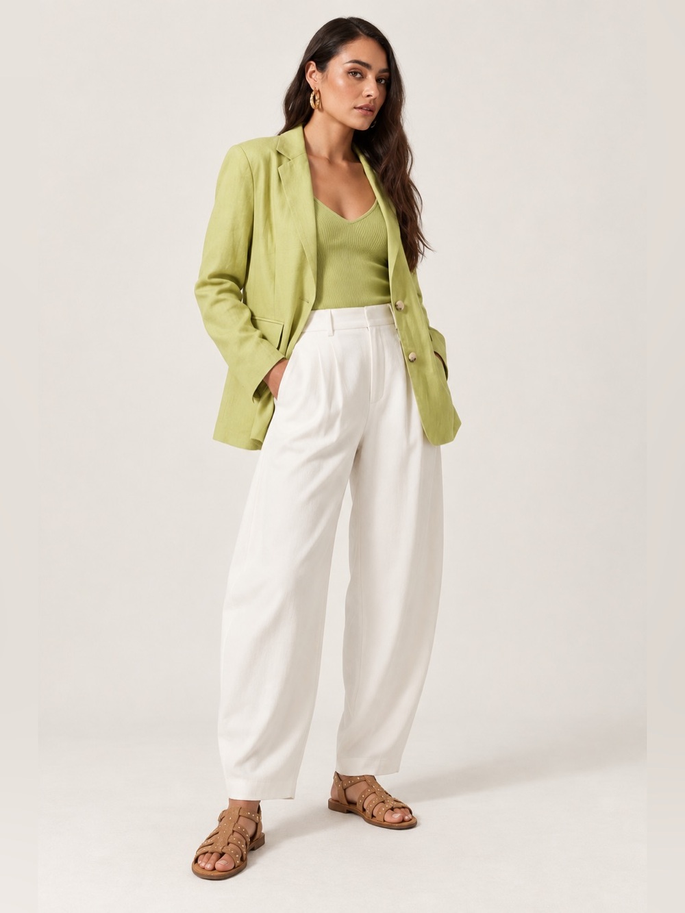 ASTR Linen Rio Blazer Celery Green